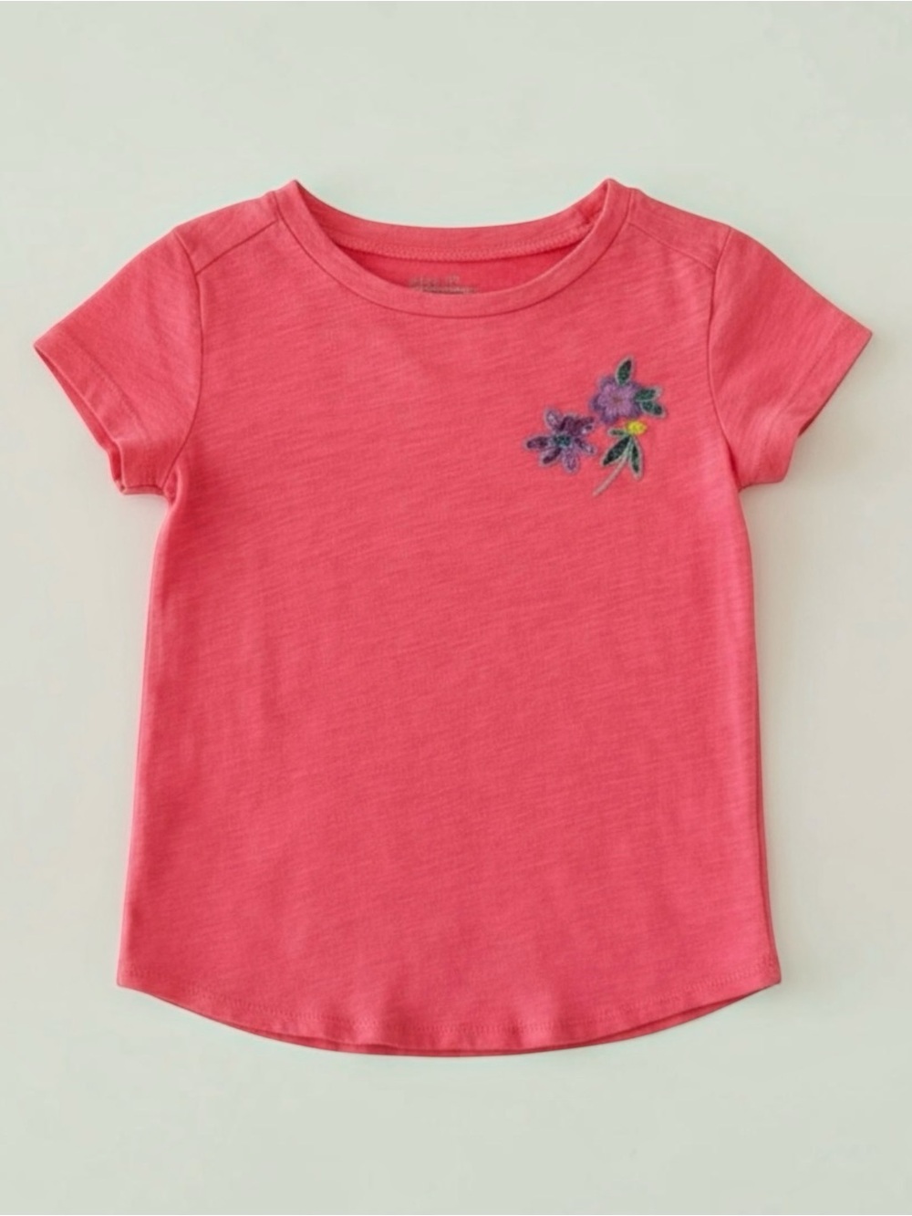 J.Crew Crewcuts Floral Embroidered Sequin Tee Coral Pink Girls Size 4/5